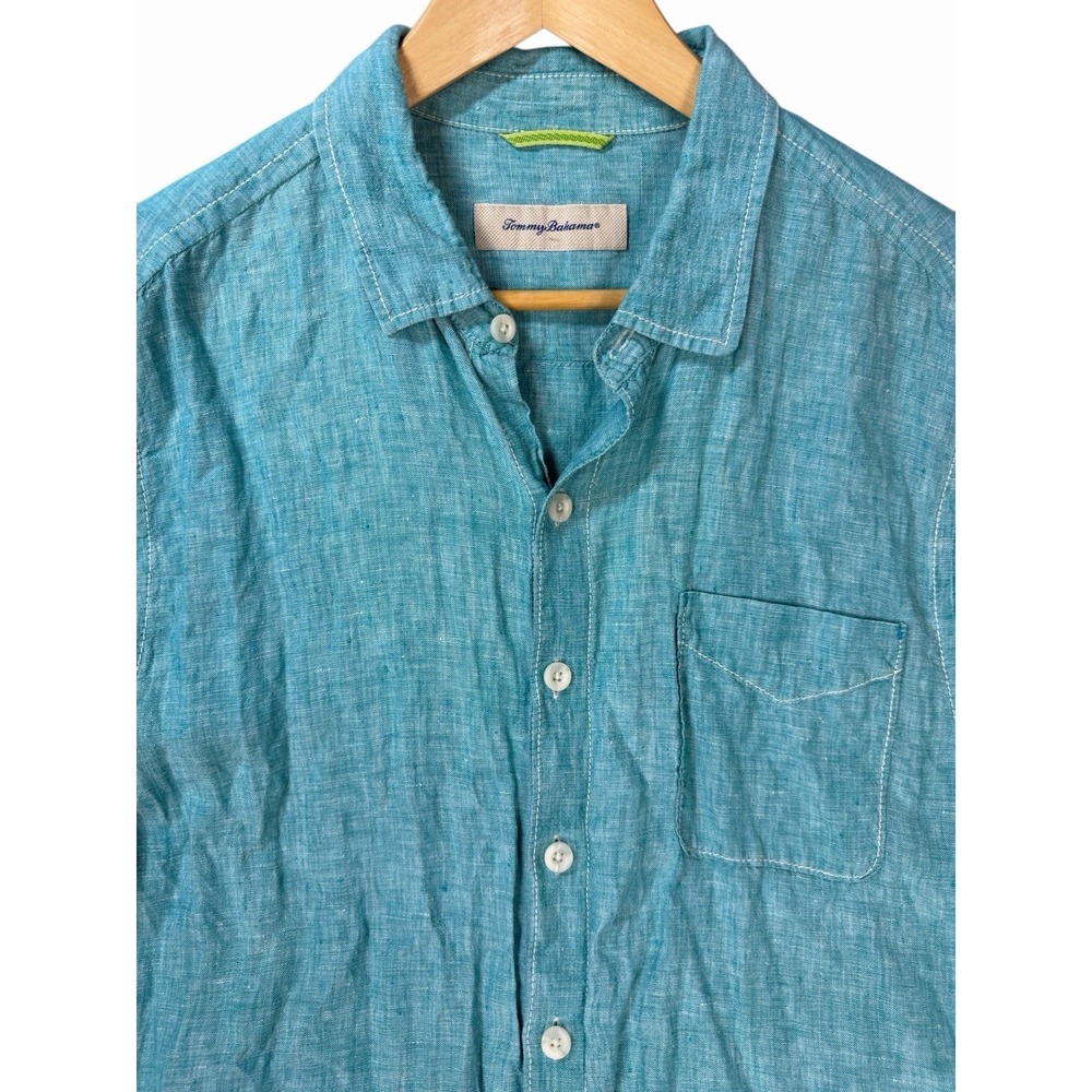 Tommy Bahama Sea Glass Breezer Camp Shirt Mens Large Linen